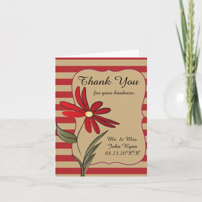 Red Striped Flower Thank You Card (Front)