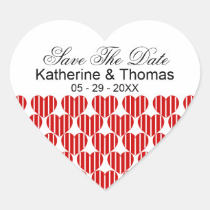 Red Striped Hearts Save The Date Stickers