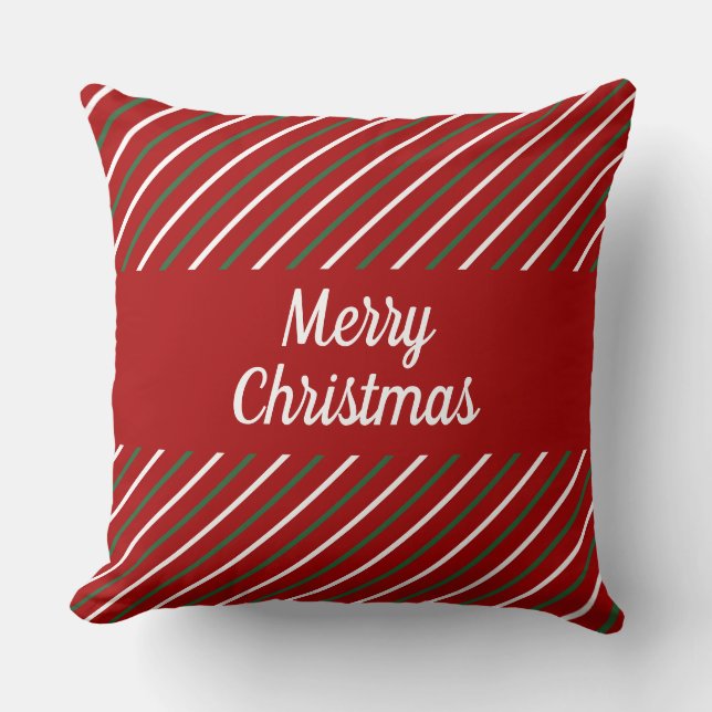 Red Striped Merry Christmas  Cushion (Front)