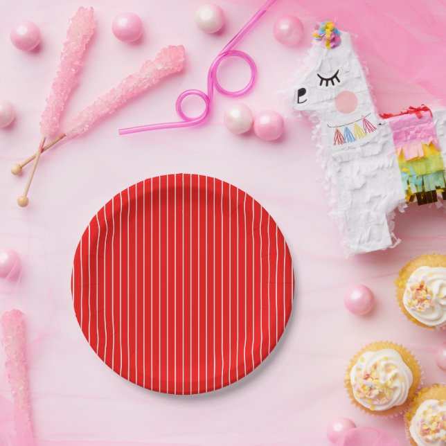 Red Striped Paper Plate (Party)
