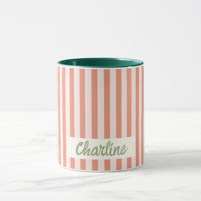 Red Striped Pastel Retro Customised name Mug (Center)
