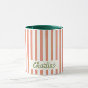 Red Striped Pastel Retro Customised name Mug
