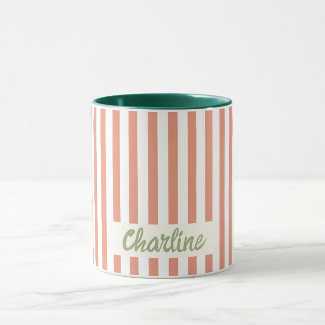 Red Striped Pastel Retro Customised name Mug (Center)