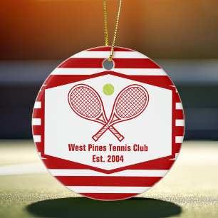 Red Striped Tennis Custom Country Club Christmas Ceramic Tree Decoration
