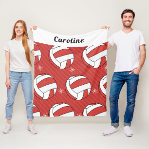 Red & Striped Volleyball Ball Pattern Kids Name Fleece Blanket