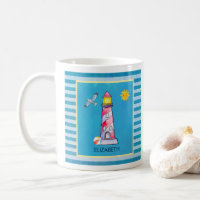 Red Striped Watercolor Lighthouse Custom
