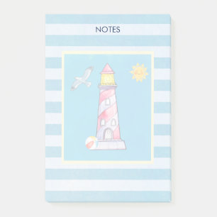 Red Striped Watercolor Lighthouse Post-it Notes