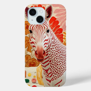 Red Striped Zebra Collage Art - Fun and Colourful iPhone 15 Case