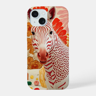Red Striped Zebra Collage Art - Fun and Colourful iPhone 15 Case