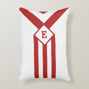 Red Stripes and Chevrons with Monogram on White Decorative Cushion