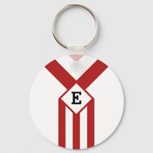 Red Stripes and Chevrons with Monogram on White Key Ring