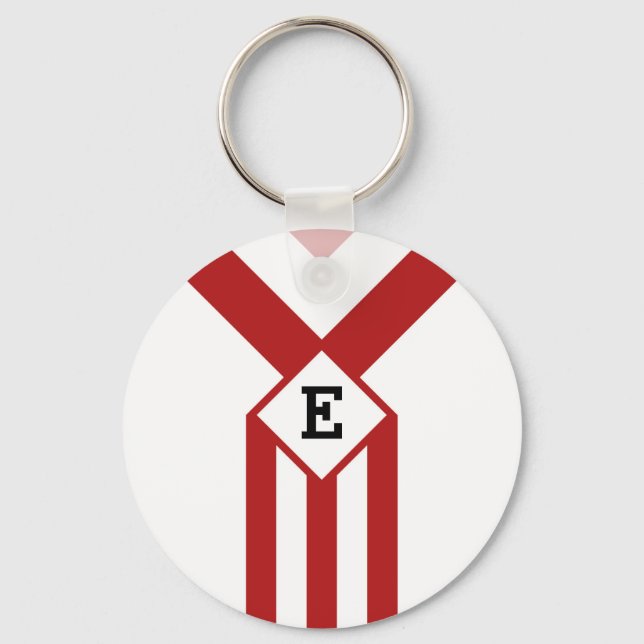 Red Stripes and Chevrons with Monogram on White Key Ring (Front)