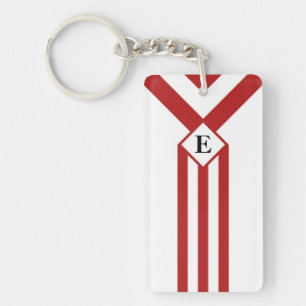 Red Stripes and Chevrons with Monogram on White Key Ring
