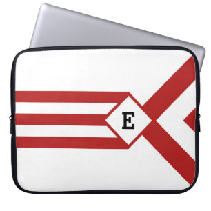 Red Stripes and Chevrons with Monogram on White Laptop Sleeve