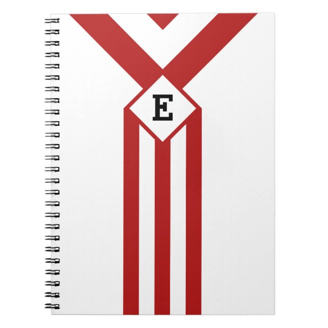 Red Stripes and Chevrons with Monogram on White Spiral Notebook (Front)