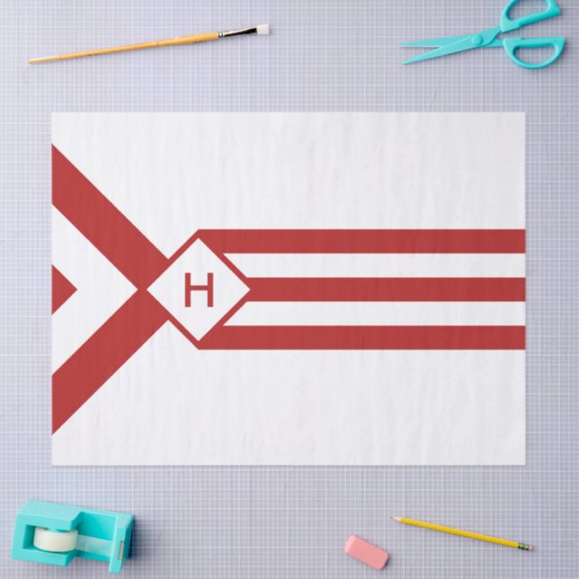 Red Stripes and Chevrons with Monogram on White Tissue Paper (Craft)