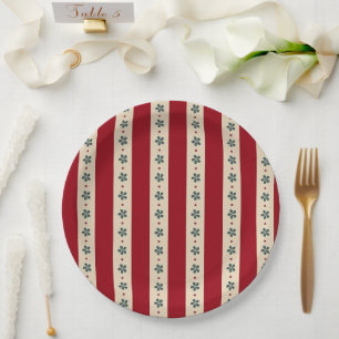 Red Stripes And Flowers Paper Plate