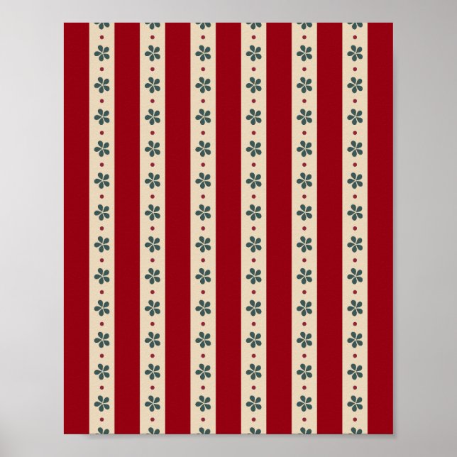 Red Stripes And Flowers Poster (Front)