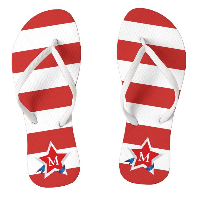 Red Stripes and Stars with Your Monogram Jandals (Footbed)