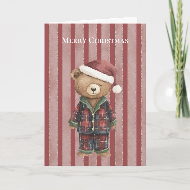Red Stripes Bear Christmas   Card (Front)