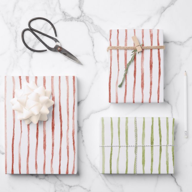 Red Stripes Birthday Wrapping Paper Sheet (Front)