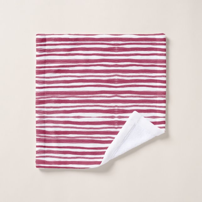 Red Stripes Bordeaux  Bath Towel Set (Wash Cloth)