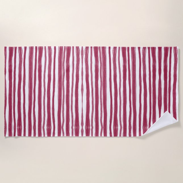 Red Stripes Bordeaux  Beach Towel (Front)