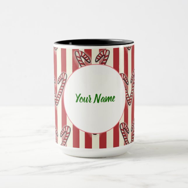 Red stripes Christmas Lollipops Personalised Mug (Center)