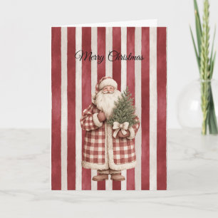 Red Stripes Christmas Santa with Tree Card