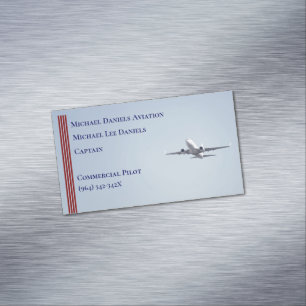 Red Stripes Commercial Aeroplane Captain Pilot Magnetic Business Card