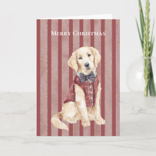 Red Stripes Dog Christmas   Card
