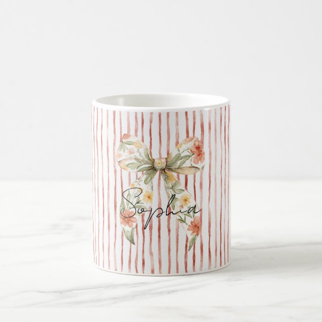 Red Stripes Floral Bow Coffee Mug (Center)