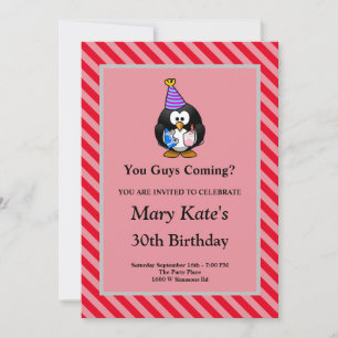 Red Stripes Framed Funny Birthday Party Invitation