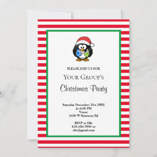 Red Stripes Framed Funny Christmas Party Invitation