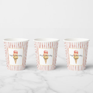 Red Stripes Gelato Ice Cream Birthday Paper Cups