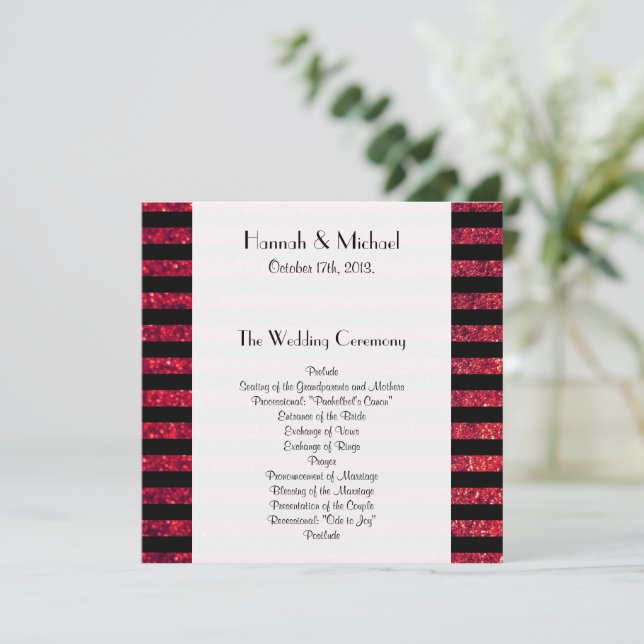 Red Stripes, Glitter Stripes, Lines, Wedding Programme (Standing Front)