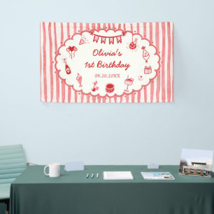 Red Stripes Hand Drawn Birthday Party Banner