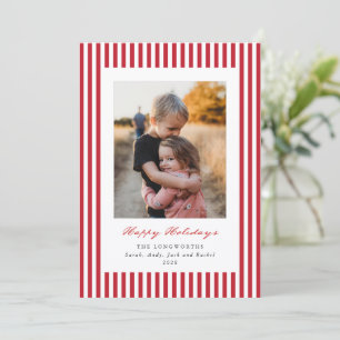 Red Stripes Happy Holidays Flat Photo Holiday Card
