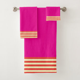 Red Stripes Hot Pink Bath Towel Set