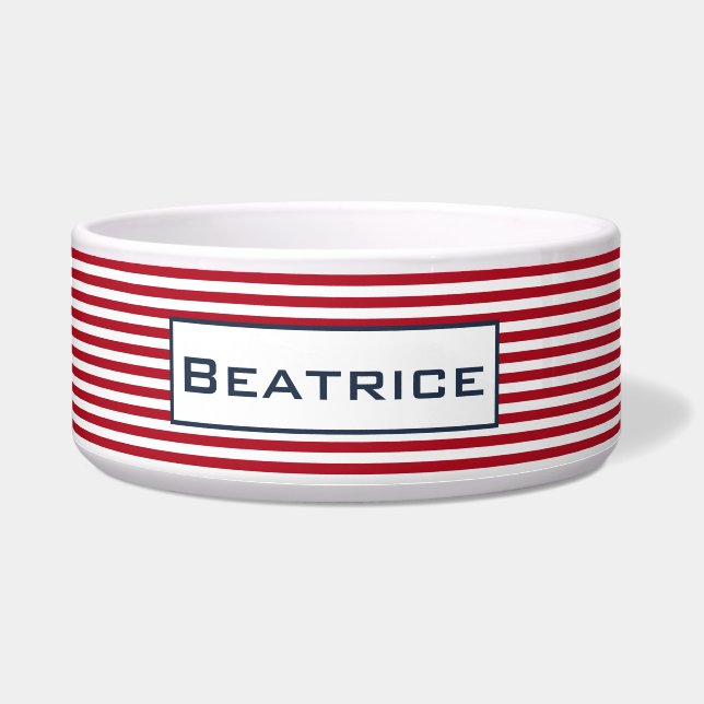 Red Stripes Large Dog Bowl (Front)