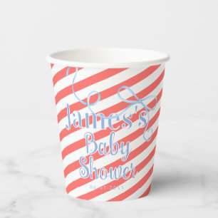 Red Stripes & Light Blue Ribbon Baby shower Paper Cups