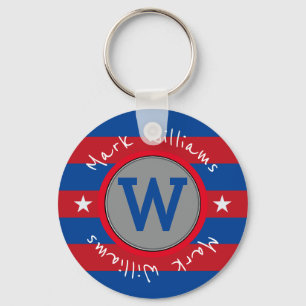 red stripes monogram - personalised key ring