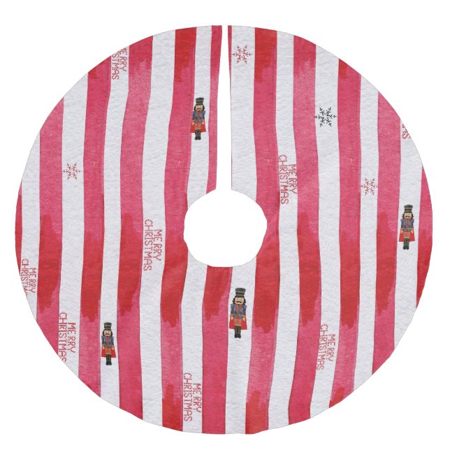 Red Stripes Nutcracker Merry Christmas Tree Skirt (Front)