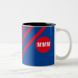 Red Stripes on Blue Monogram Two-Tone Coffee Mug