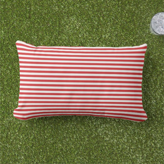 Red Stripes Outdoor Pillow (Grass)