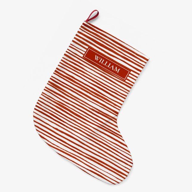  Red Stripes Personalised  Large Christmas Stocking (Front (Hanging))