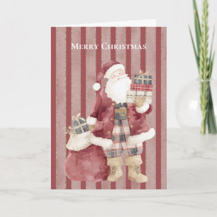 Red Stripes Santa Gifts Christmas Card