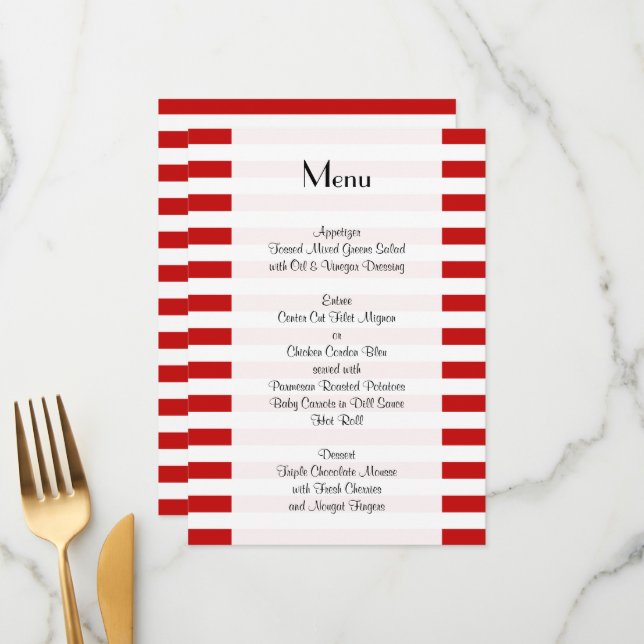 Red Stripes, Striped Pattern, Lines, Menu (Front/Back In Situ)