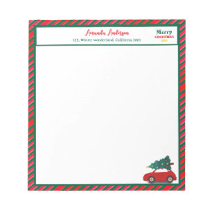 Red Stripes Vintage Car Christmas Shopping List  Notepad