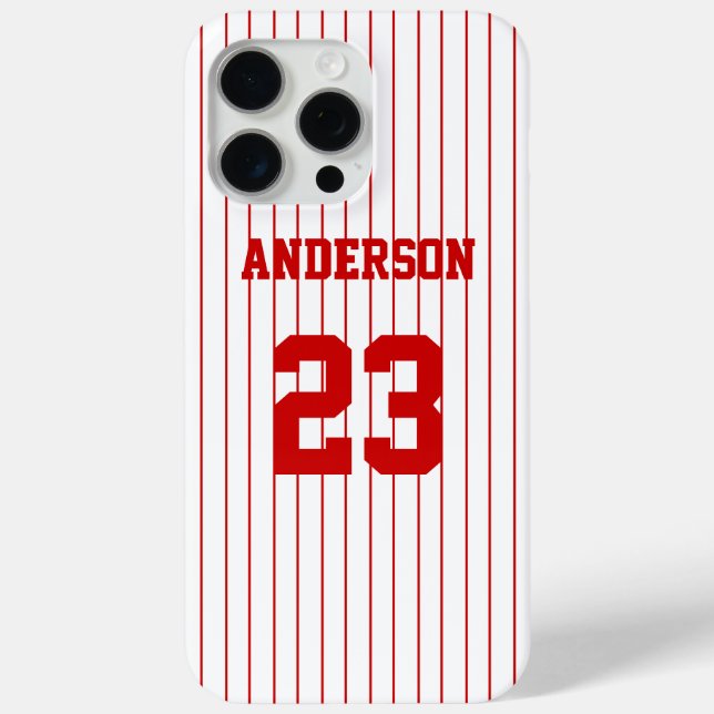Red Stripes White Baseball Jersey Name Number Case-Mate iPhone Case (Back)
